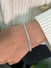 14K White Gold Lab Grown Diamond Tennis Bracelet, 7" Length, 4 CTTW Miligrain Bezel Look F Color VS Clarity