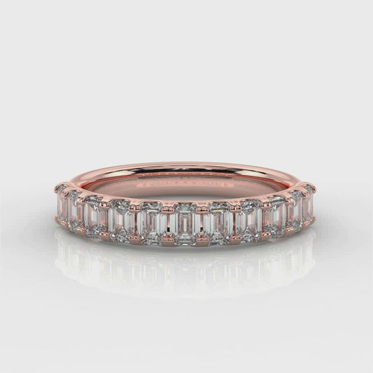Emerald Cut Diamond Wedding Band 14K 18k White Yellow Rose Solid Platinum Halfway Ring. Stackable F VS Promise Anniversary Ring 1.35 carat