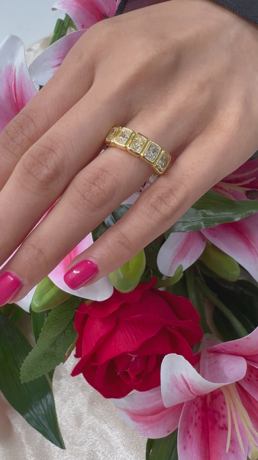 Natural Fancy Yellow 5 Stone Elongated Radiant Cut Diamond Wedding Ring / Band in 18K Yellow Gold, 2 .50 CTTW,  VS Clarity 1/2ct Each Stone