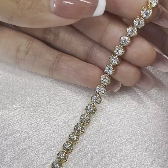 5 Carat Round Diamond Bracelet in 14k Yellow White Rose Gold. DEF Color and VVS VS Clarity Lab Grown. Buttercup style for big Diamond Look.