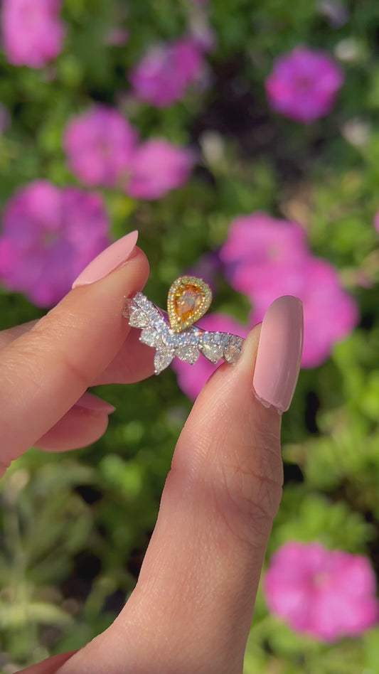 Natural Pear and Round Shaped Diamond Ring in 18K White Gold, 1.38 Carats, GH Color and VS Clarity.