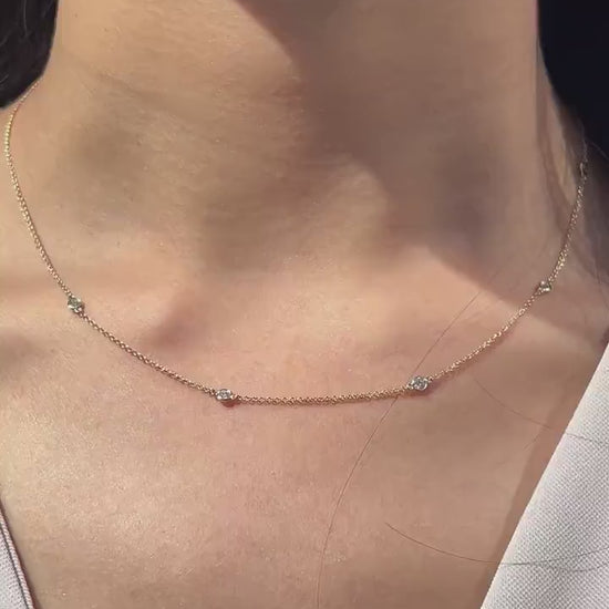 Diamond By The Yard Necklace in 14k White Yellow Rose Gold. F Color and VS Clarity Natural Diamonds. 5 Diamonds. 1/3cttw 17"