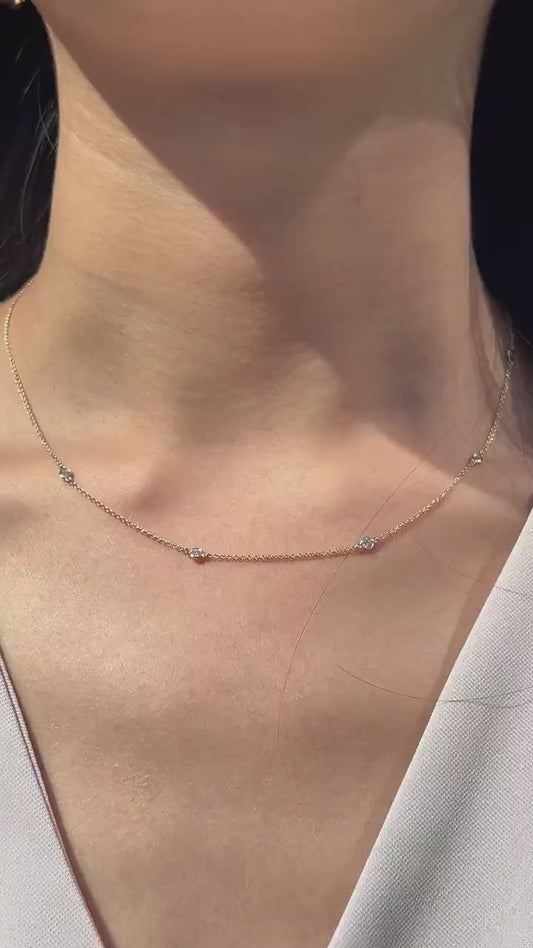 Diamond By The Yard Necklace in 14k White Yellow Rose Gold. F Color and VS Clarity Natural Diamonds. 5 Diamonds. 1/3cttw 17"