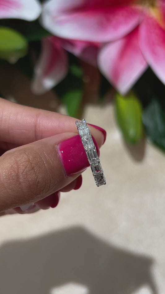 Horizontal Emerald Cut Diamond Ring in 18K White Gold, 1.72CTTW, F Color and VS Clarity Natural Diamonds.