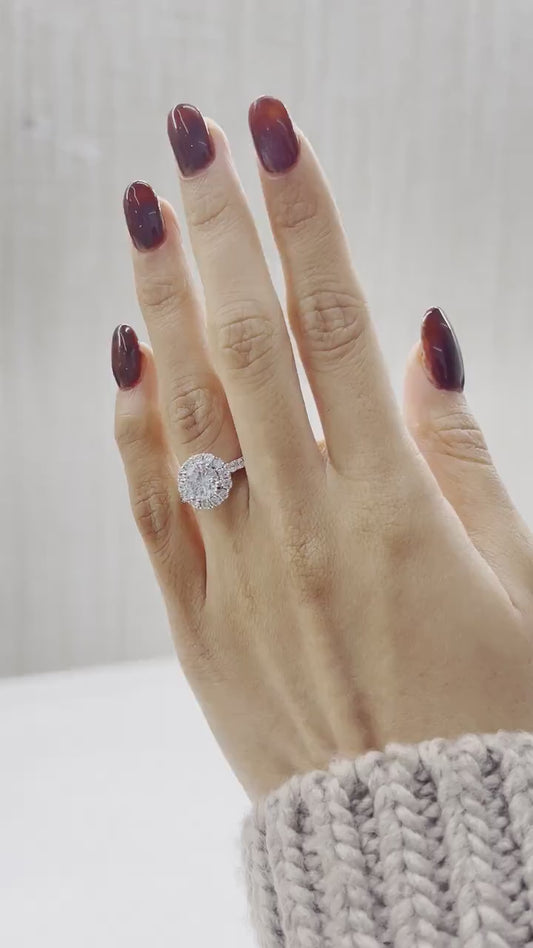Round Cut 1ct 1.50ct 2.00ct 3.00ct Lab Grown Diamond Engagement Wedding Double Halo Ring in 14k 18k Platinum White Yellow Rose Gold.