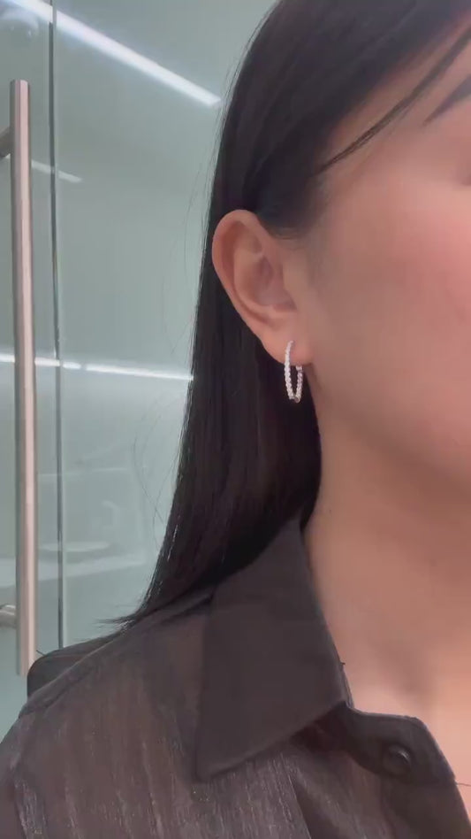 Natural Round Shaped Diamonds Earring Hoops in 14K White Yellow Rose Gold, 1.00CT, F Color and SI Clarity. In and Out