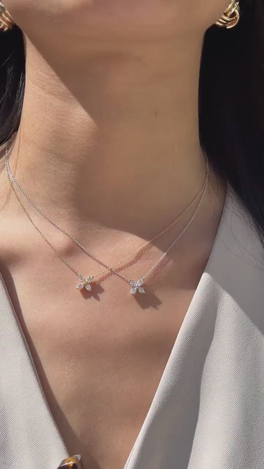 Flower Pendant Necklace in 14k 18K White Yellow Rose Gold with Natural Diamonds. F Color and VS Clarity. Dainty and Beautiful. 17 / 18 Inch
