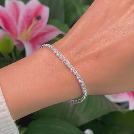 14K White Gold Lab Grown Diamond Tennis Bracelet, 7" Length, 4 CTTW Miligrain Bezel Look F Color VS Clarity