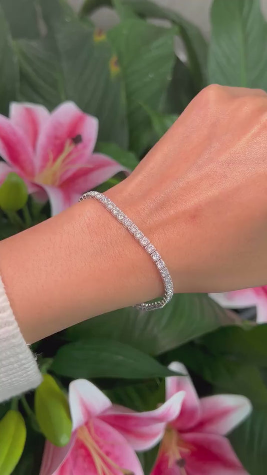14K White Gold Lab Grown Diamond Tennis Bracelet, 7" Length, 4 CTTW Miligrain Bezel Look F Color VS Clarity