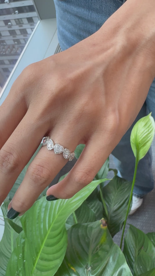 Natural Cushion, Pear, Heart, Marquise and Radiant Shape Diamonds Ring in 18K White Gold 1.00 CTTW DEF Color and vvs VS Clarity.