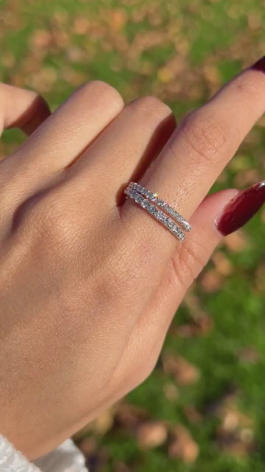 14K-18K White Yellow Rose and Platinum Gold Diamond Half Eternity Ring 0.68 CTW Dainty Band Natural Diamonds