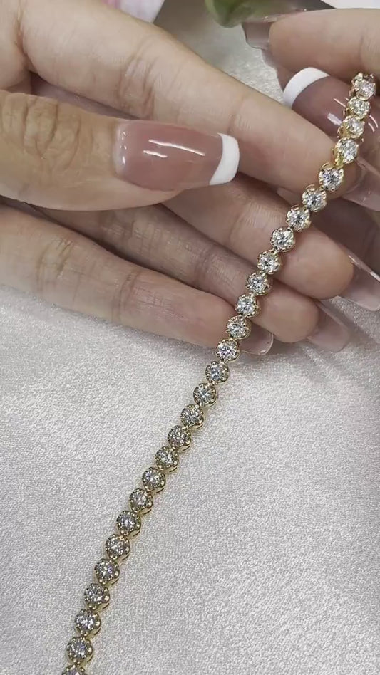 5 Carat Round Diamond Bracelet in 14k Yellow White Rose Gold. DEF Color and VVS VS Clarity Lab Grown. Buttercup style for big Diamond Look.