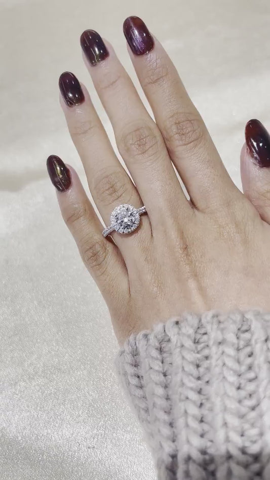 Round Cut 1ct 1.50ct 2.00ct 3.00ct Lab Grown Diamond Engagement Wedding Double Halo Ring in 14k 18k Platinum White Yellow Rose Gold.