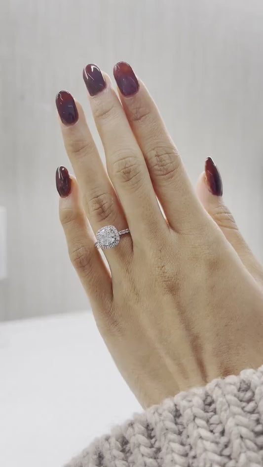 Cushion Cut 1ct 1.50ct 2.00ct 3.00ct Lab Grown Diamond Engagement Wedding Double Halo Ring in 14k 18k Platinum White Yellow Rose Gold.