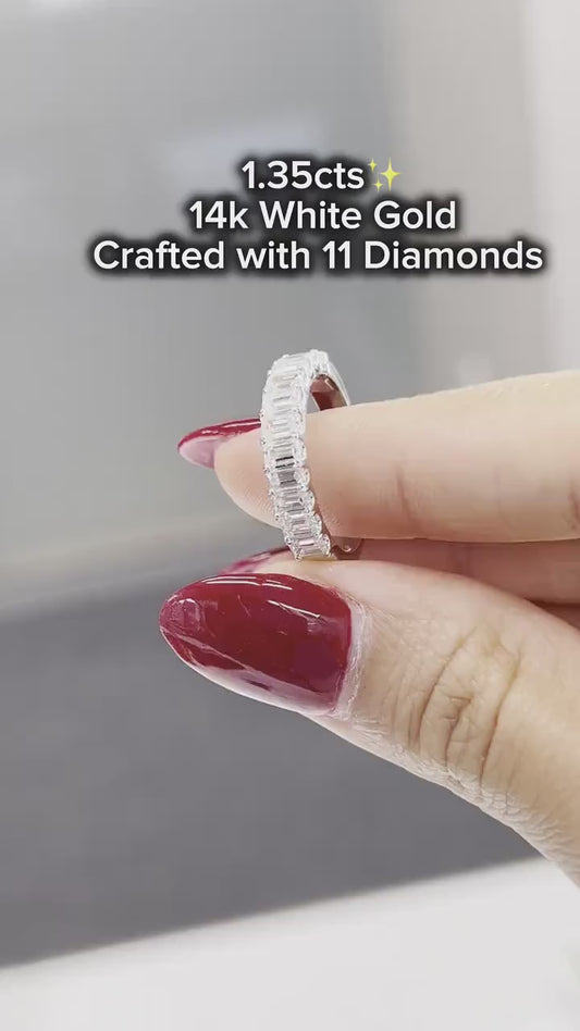Natural 1.35CTTW Elongated Emerald Cut Diamond Wedding Ring / Band in 14k 18K White Yellow Rose Gold and Platinum. F Color and VS Clarity