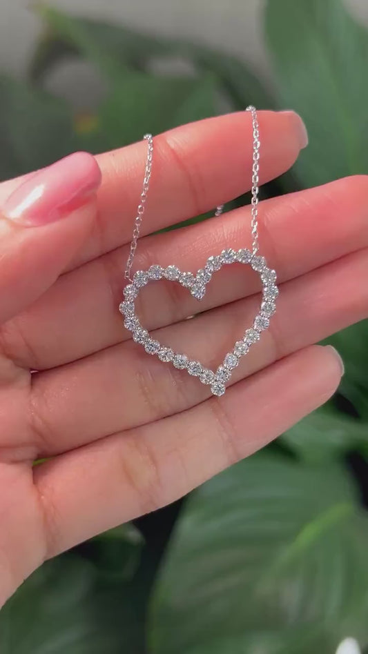 Heart Shaped Diamond Pendant with Lab Grown Diamonds. 14k White Gold 1.50cttw 17 Inch