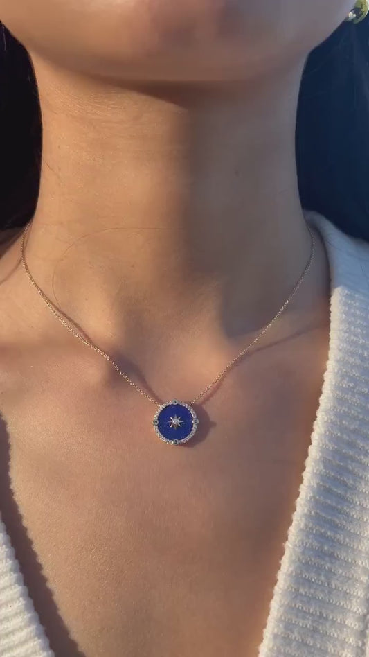 Compass Pendant Necklace in 14K Yellow Gold with Natural Diamonds. F Color and VS Clarity. Dainty and Beautiful. 17 / 18 Inch. Unique