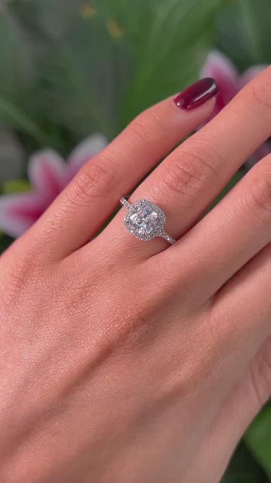 Cushion Cut 1ct 1.50ct 2.00ct 3.00ct Lab Grown Diamond Engagement Wedding Ring in 14k 18k Platinum White Yellow Rose Gold.