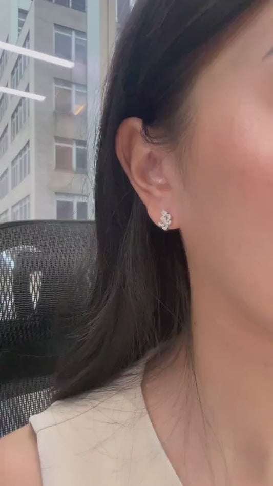 Natural Pear, Radiant Shaped Diamonds Earring Studs in 18K White Gold, 1.50 CTTW, VS Clarity. Unique and different style earrings.