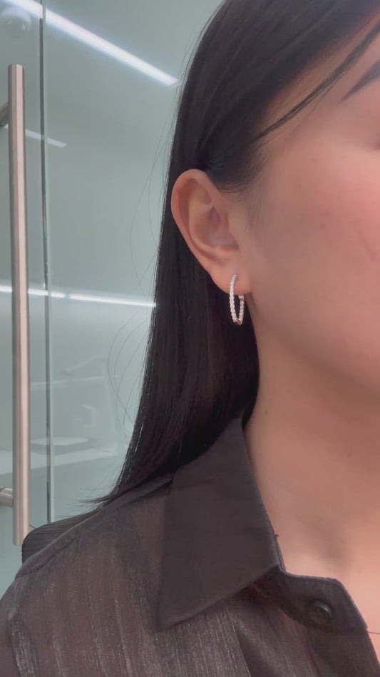 Natural Round Shaped Diamonds Earring Hoops in 14K White Yellow Rose Gold, 1.00CT, F Color and SI Clarity. In and Out
