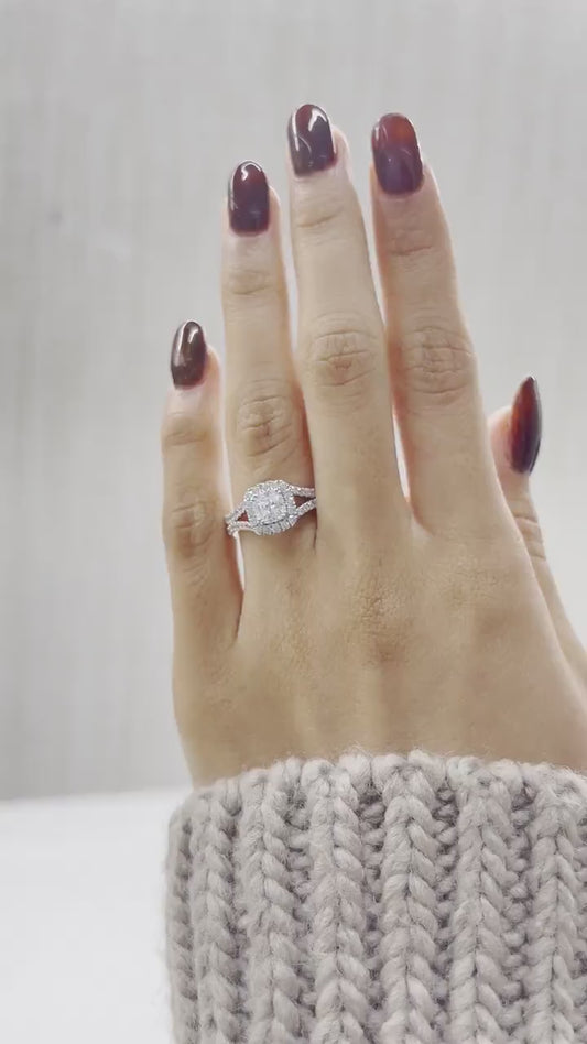 Cushion Cut 1ct 1.50ct 2.00ct 3.00ct Lab Grown Diamond Proposal Engagement Wedding Halo Ring in 14k 18k Platinum White Yellow Rose Gold