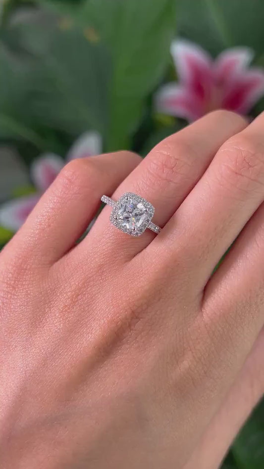 Cushion Cut 1ct 1.50ct 2.00ct 3.00ct Lab Grown Diamond Engagement Wedding Ring in 14k 18k Platinum White Yellow Rose Gold.