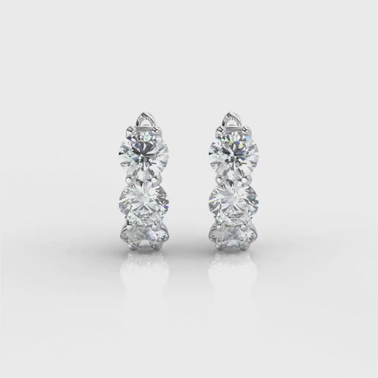 Diamond Hoops Earring Huggies. 14k Solid White Yellow Gold Unique Classy Secure Lock Earrings. F VS Lab Grown. Wedding Birthday Anniversary