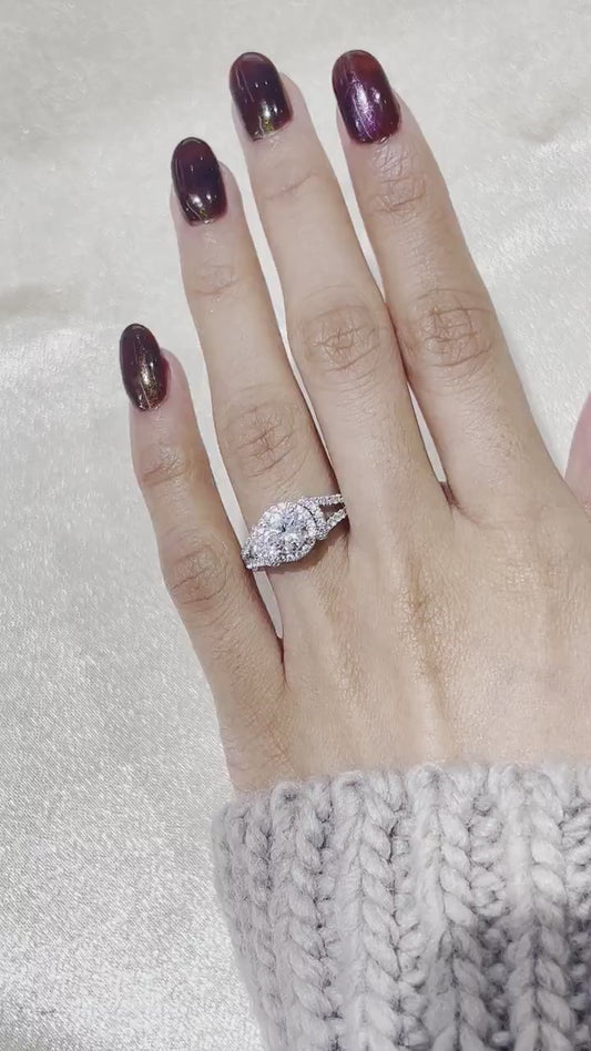 Round Cut 1ct 1.50ct 2.00ct 3.00ct Lab Grown Diamond Engagement Wedding Halo Ring in 14k 18k Platinum White Yellow Rose Gold.